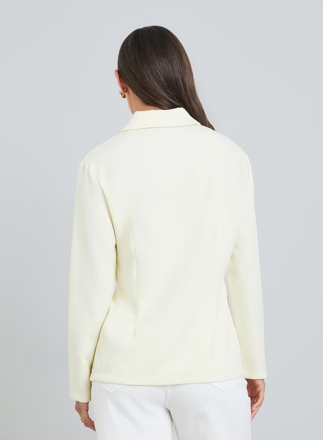 Styli Women Cream Button-Front Blazer - Image 3